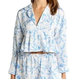 Free People Intimately Beauty Sleep Pajama Top Medium Blue Ivory Floral Button